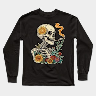 skeleton smoking chillin Long Sleeve T-Shirt